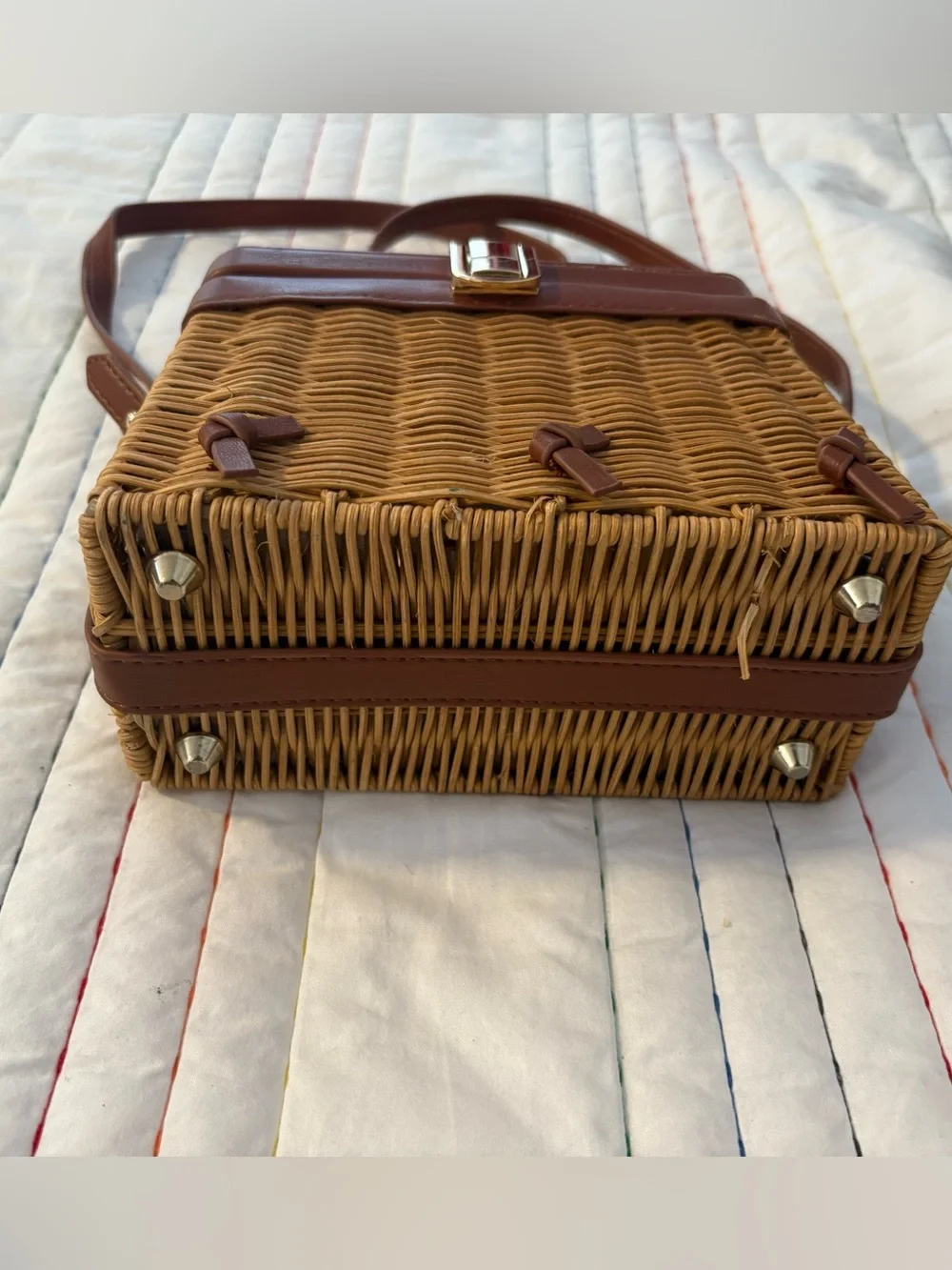Zara Tan Woven Crossbody with Brown Leather Trim - Picture 9 of 9